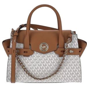 NWT Michael Kors Carmen Belted Satchel 🌷Acorn/Vanilla.